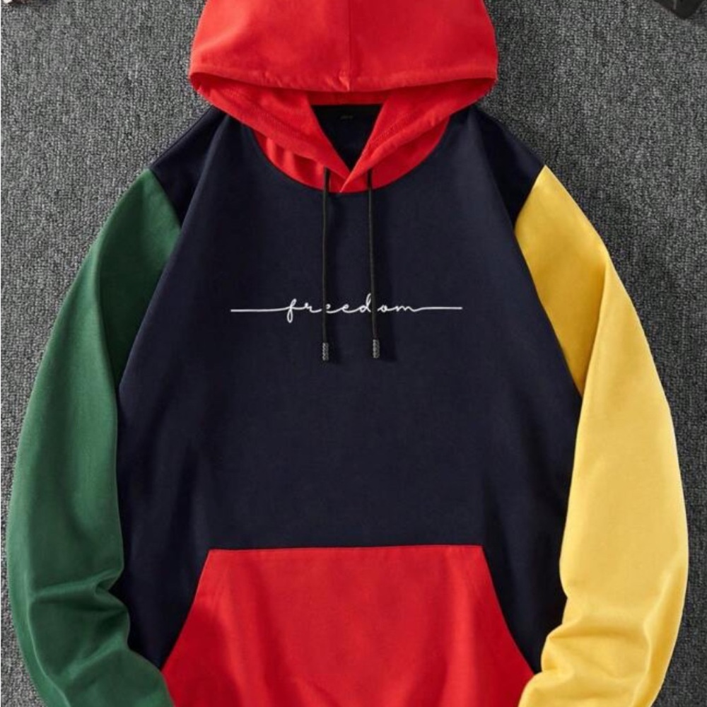 Colorblock Hoodie with Freedom Print